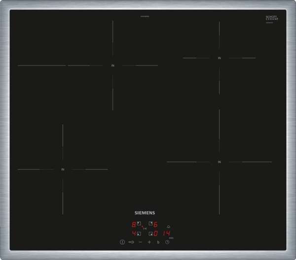 Siemens iQ300 EH645BFB6E kookplaat Zwart, Roestvrijstaal Ingebouwd 60 cm Inductiekookplaat zones 4 zone(s)
