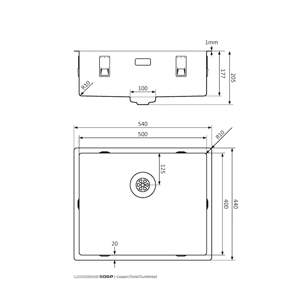 Lorreine 50SP | RVS spoelbak met Lorreine SuperPlug 50 x 40 - Afbeelding 2