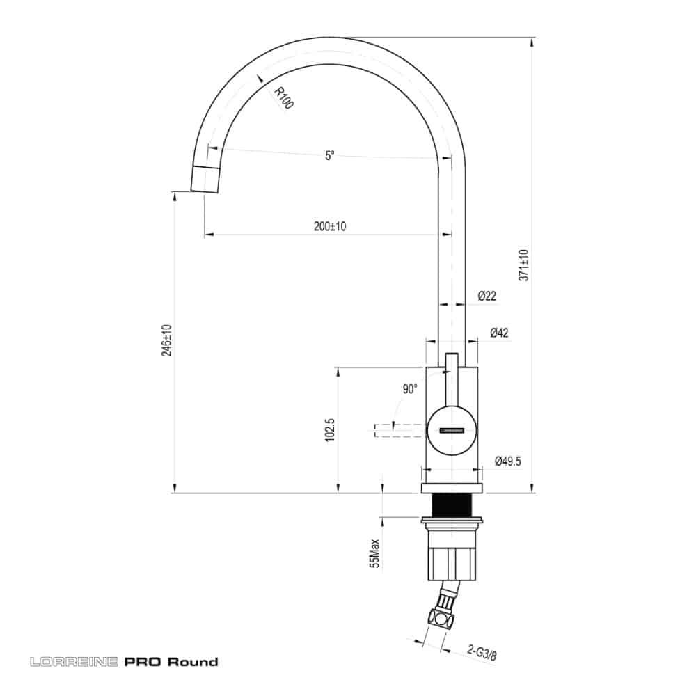 Lorreine Pro round Rvs Keukenkraan met ronde uitloop - Afbeelding 2