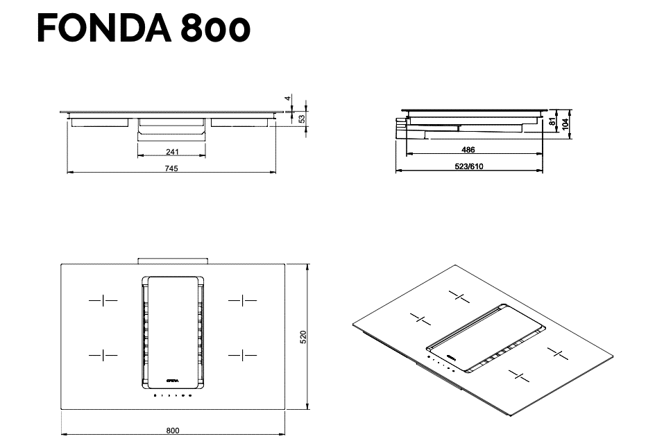Opera Fonda DFO80C140 | 80cm Besteklade onder kookplaat mogelijk, Recirculatie - Afbeelding 3