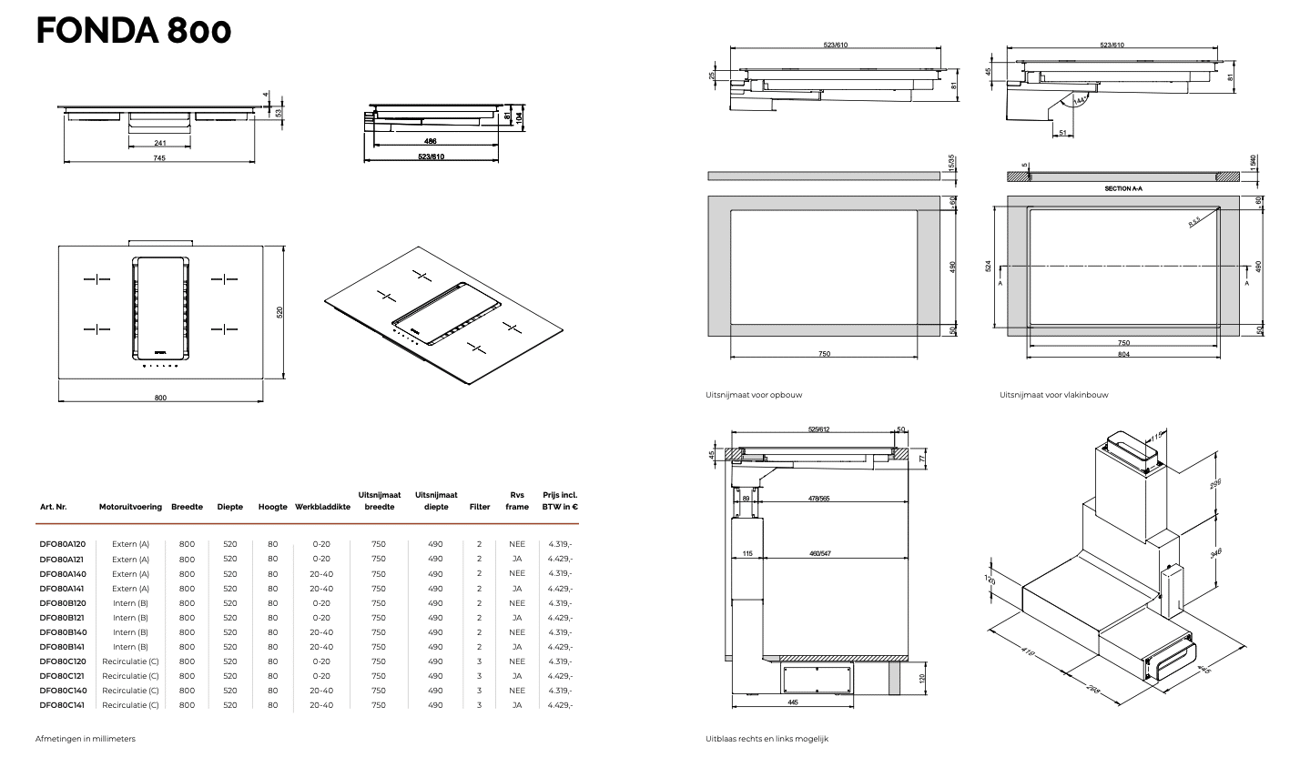 Opera Fonda DFO80C140 | 80cm Besteklade onder kookplaat mogelijk, Recirculatie - Afbeelding 4